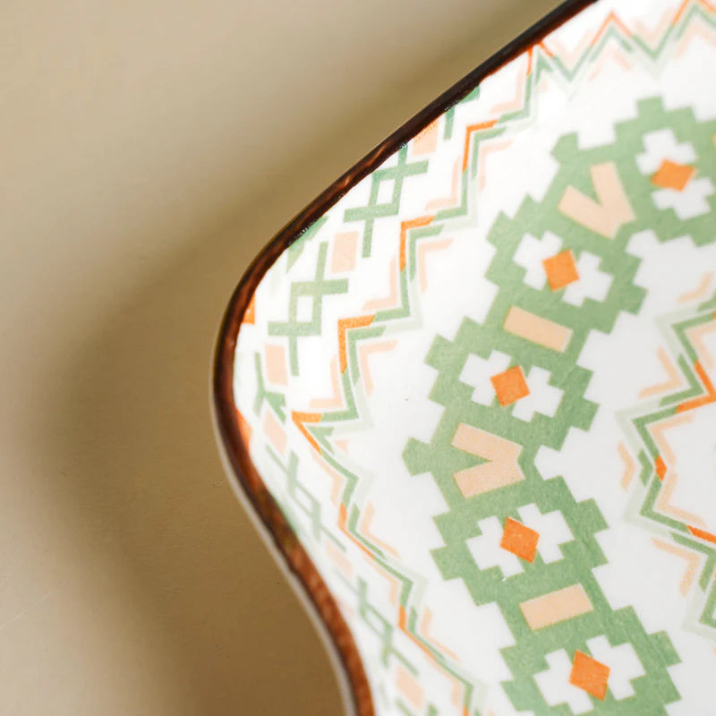 Mandala Green Criss-Cross Square Platter with Handle